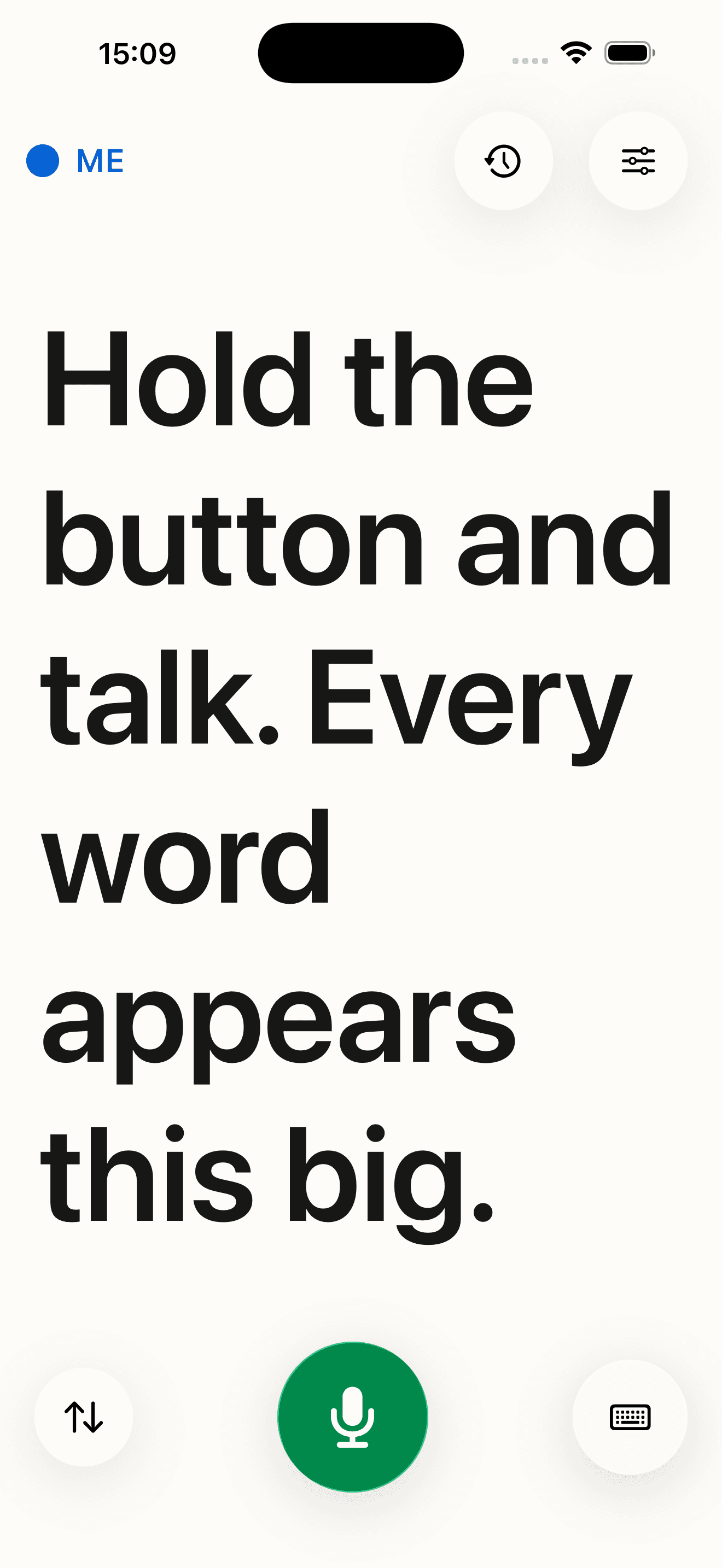 Carbery on iPhone showing a live caption in large type