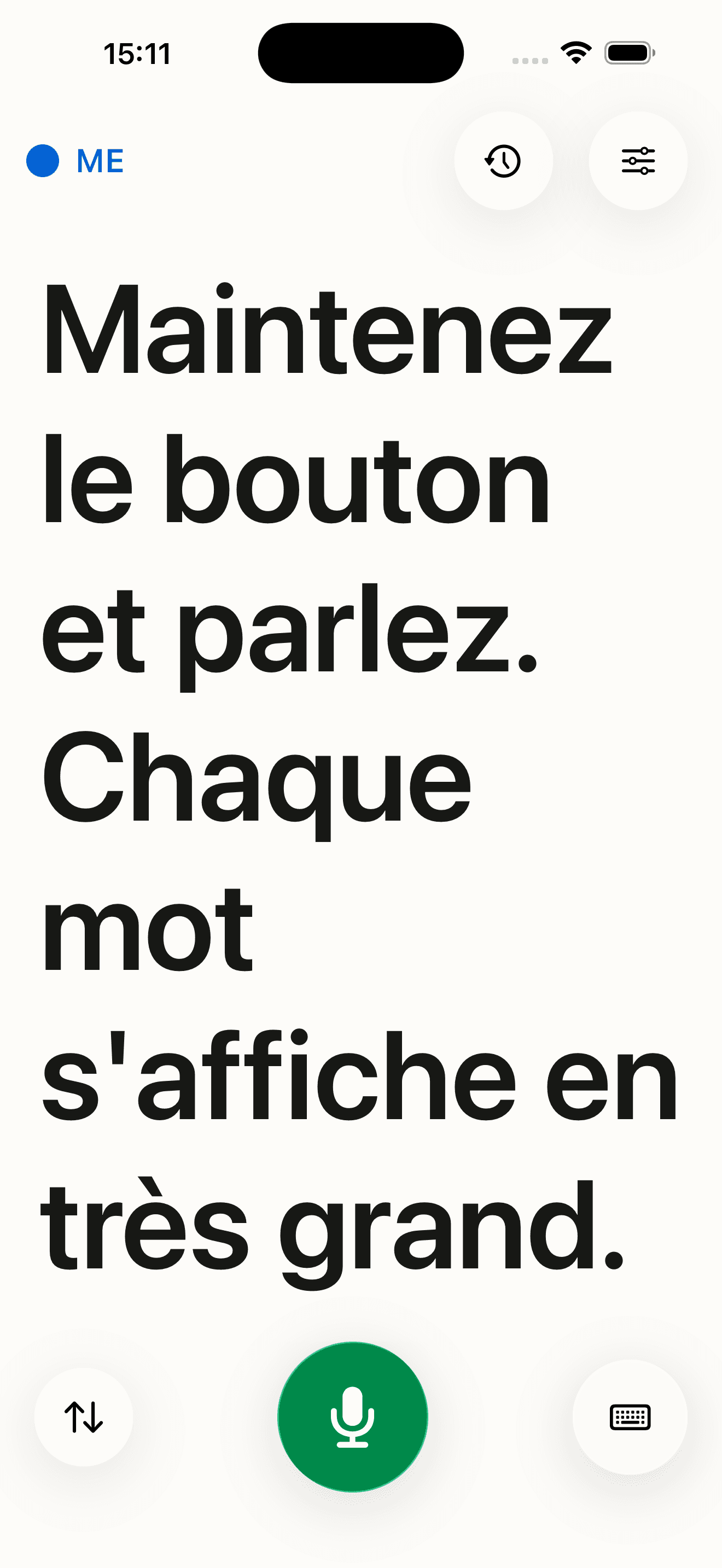 Carbery sur iPhone affichant un sous-titre en direct en grands caractères