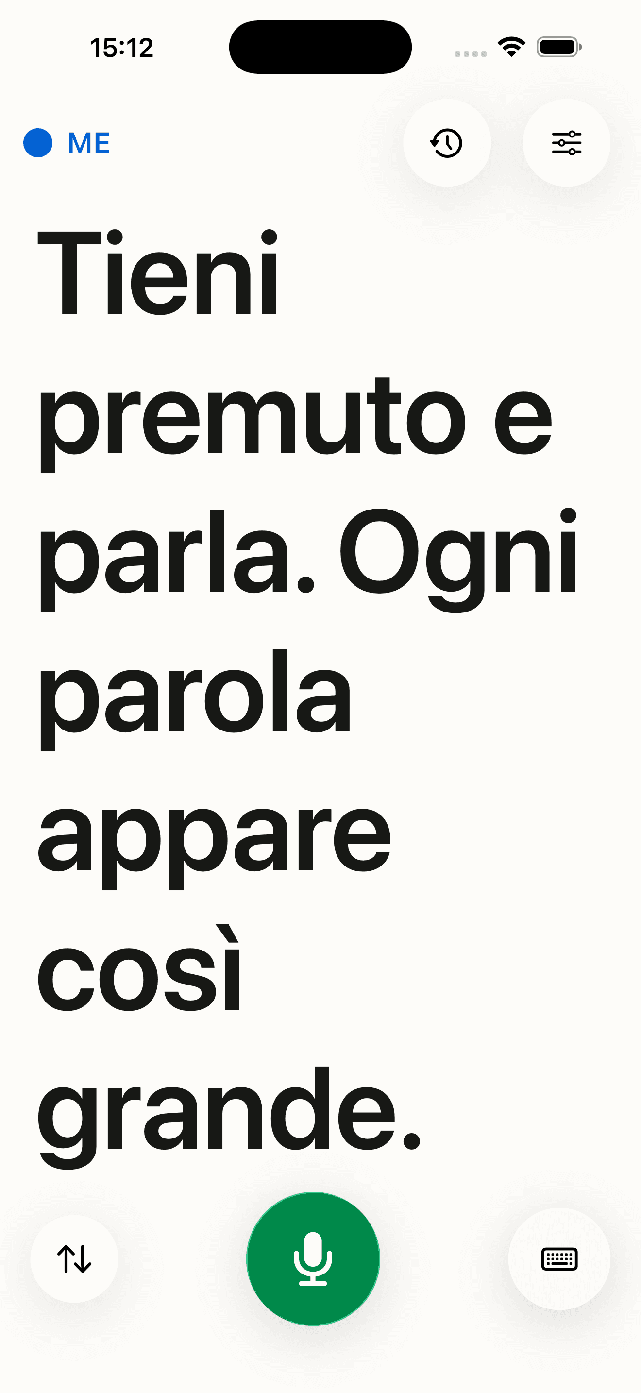 Carbery su iPhone con un sottotitolo dal vivo a caratteri grandi