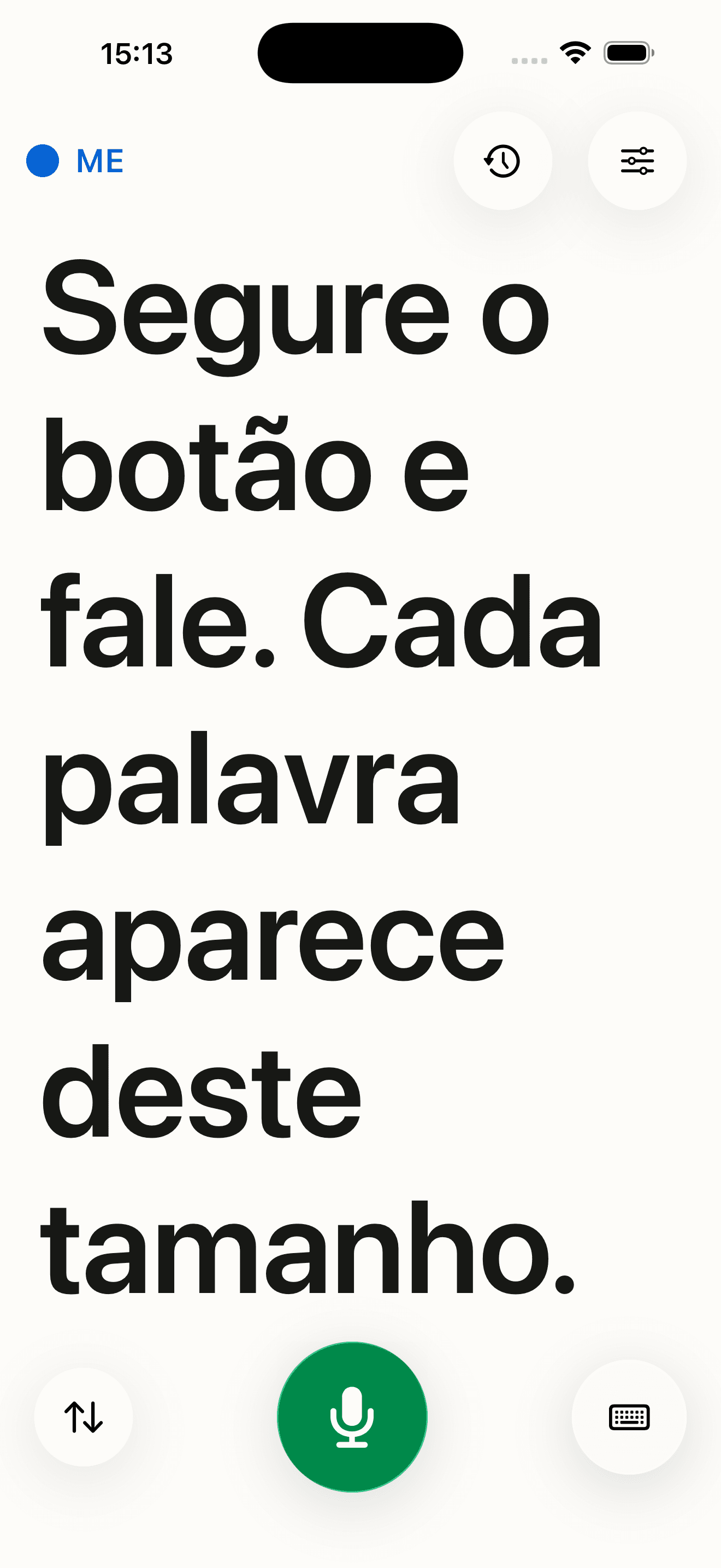 Carbery no iPhone mostrando uma legenda ao vivo em letras grandes